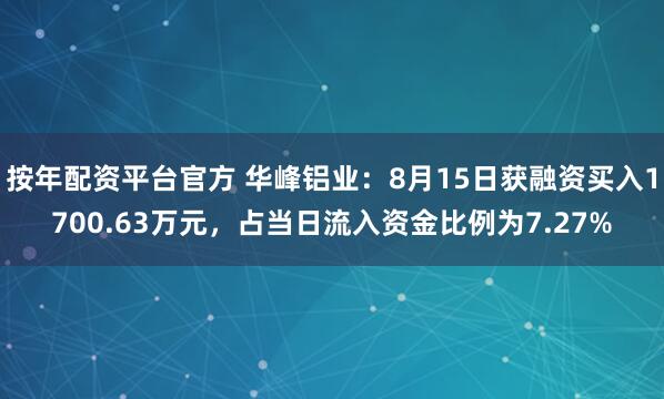 按年配资平台官方 华峰铝业：8月15日获融资买入1700.63万元，占当日流入资金比例为7.27%